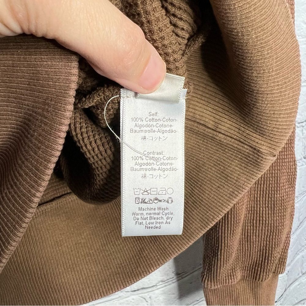 free people movement brown waffle knit thermal pullover hoodie size medium new - Picture 7 of 12